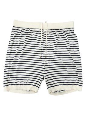 Prada Silk Cotton Border Pattern Shorts Ivory Navy 46